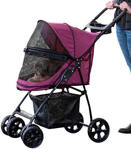 Pet Stroller Dogs Cats Small Foldable Carriers Purple Zipperless Animal Jogger