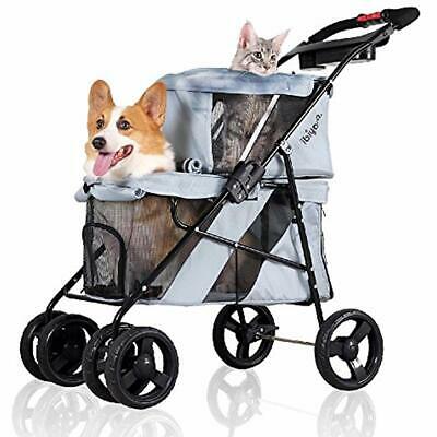 Ibiyaya 4 Wheel Double Pet Stroller For Dogs And Cats, Great Twin Multiple Pet