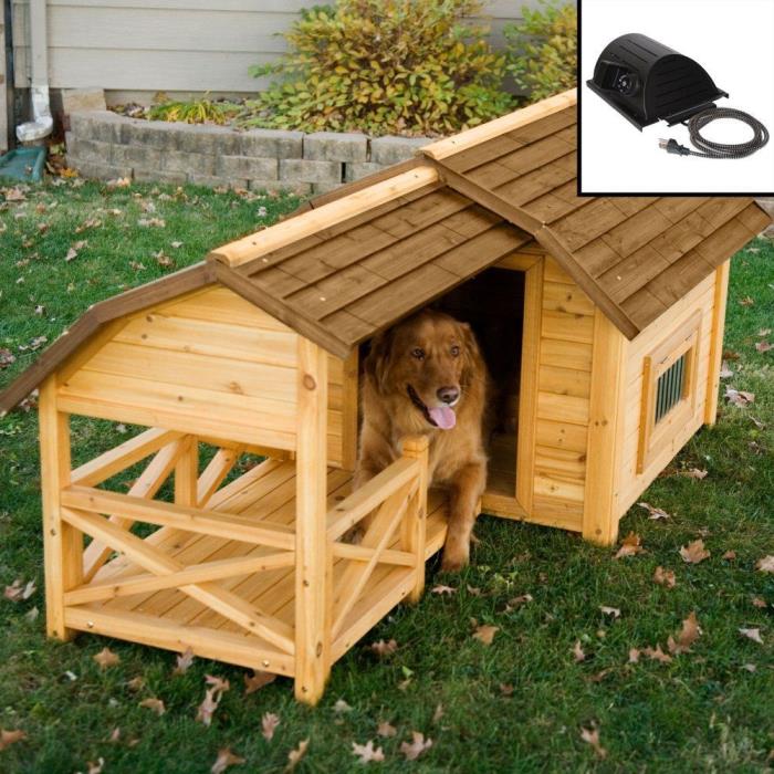 NEW HEATED Fir Wood Dog House For  Large Dog Extra Large with Porch
