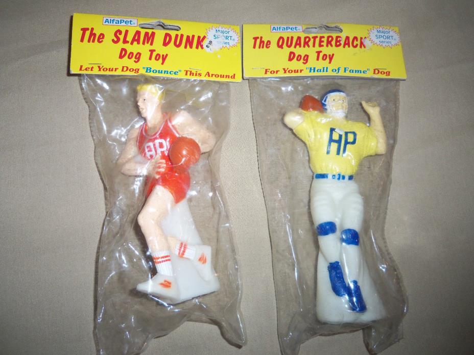 2 Vintage AlphaPet Dog Squeak Sport Toys Football Basketball Players Squeeze NIP