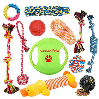 Aipper Dog Puppy Toys 12 Pack, Puppy Chew Toys for Playtime and Teeth Cleaning,