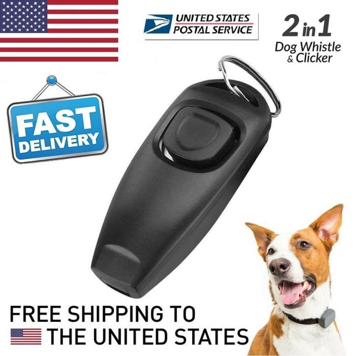 2in1 Black Dog Pet Puppy Cat Training Clicker & Whistle Click Trainer Obedience!