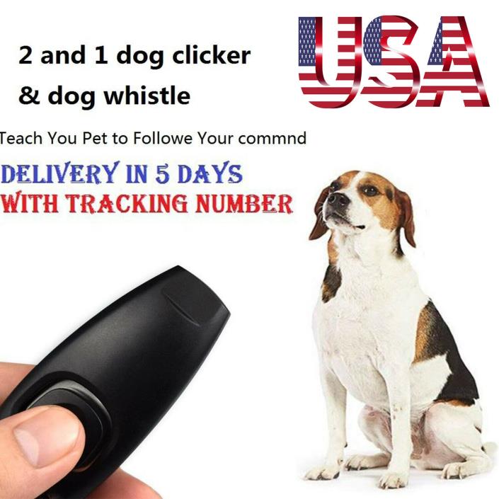 NEW Dog Puppy Cat Pet Click Clicker whistle Training Obedience 2 in 1 Black USA*