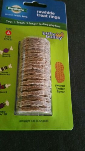BUSY BUDDY NATURAL RAWHIDE RINGS SIZE A / 16 PACK PEANUT BUTTER
