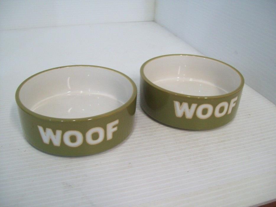 Set of Two Woof Ceramic Dishes, Water and Feed Dish, Dishwasher Safe D5
