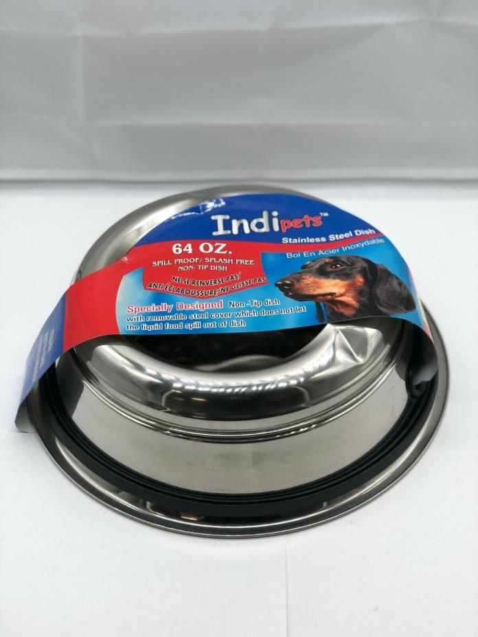 Indipets Stainless Steel Spill Proof - Splash Free No Tip Anti Skid Dish with ea