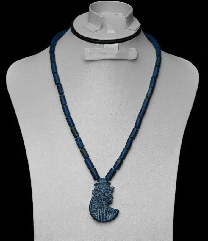 VINTAGE EGYPTIAN NECKLACE Cleopatra LAPIS LAZULI Blue NATURAL STONE from 1948 Vk