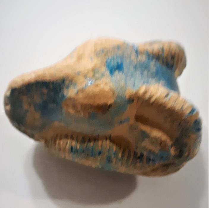 Terra Cotta Blue Faience Glazed Large Ram's Head