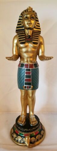 Egyptian Resin Large Pharaoh Statue with Hands Held Out - Snake Base - 18.5