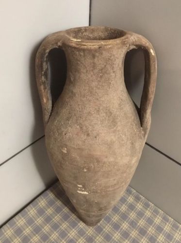 Antique terra cotta jug From Greece Region. Water Wine Carrier Jug 10-1/2”Tall