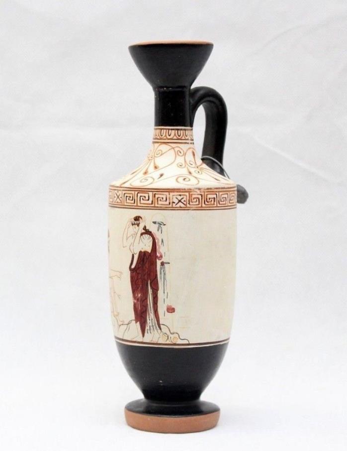 Copy of Museum Greek Terracotta Red Figure White Lekythos Vase Oil Flask 450-425
