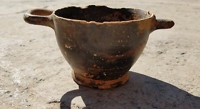 Ancient Greek Black Glazed Apulian-Ware SKYPHOS, Drinking Cup, 4th Century BC