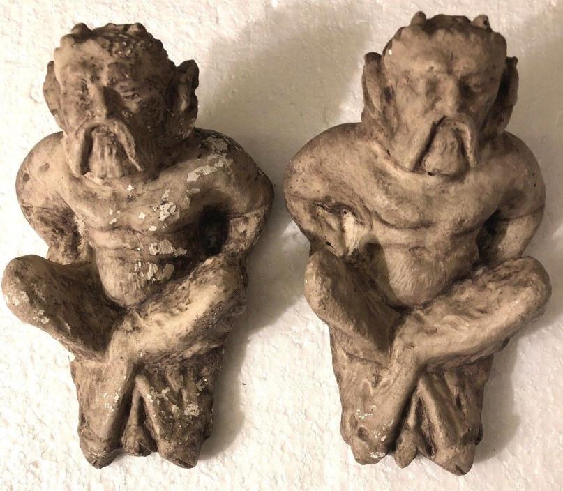 Pair Greek Pan Stone Sculpture Statue Wall Art