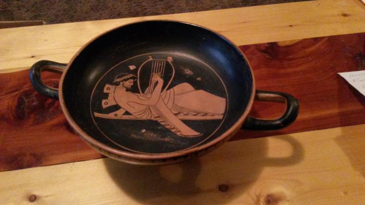 Greek/Roman pottery footed kylix wine cup reproduction replica red figure