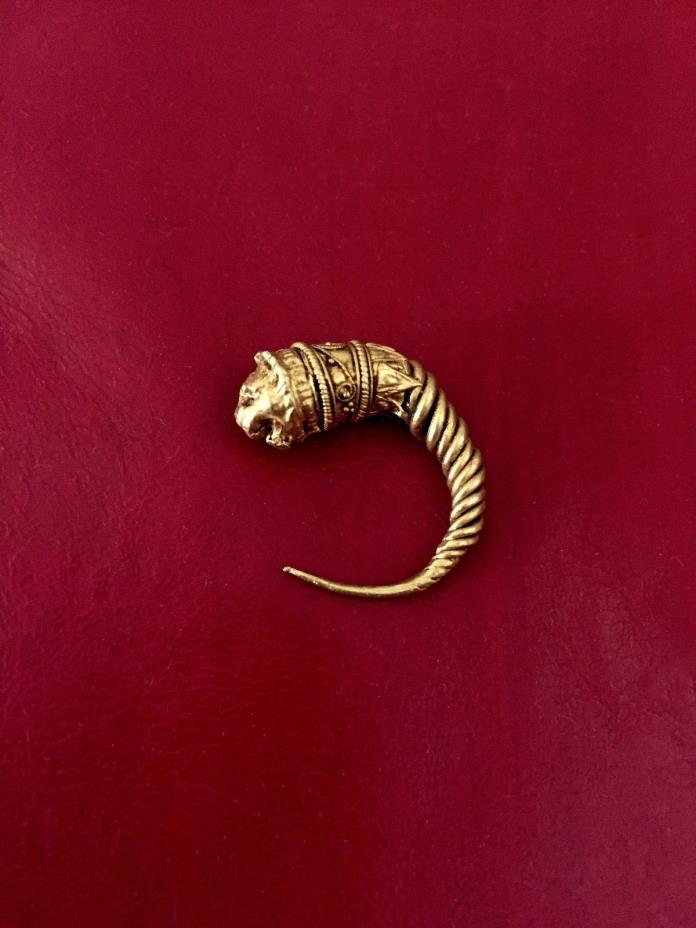 Large Ancient Greek Gold Lion Head Earring