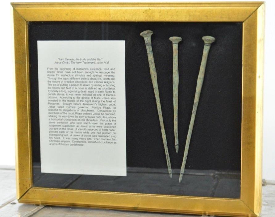 Holy Land Bronze Roman Crucifixion Nails 100 BC/100 AD with COA Box Set ? 3 Pc
