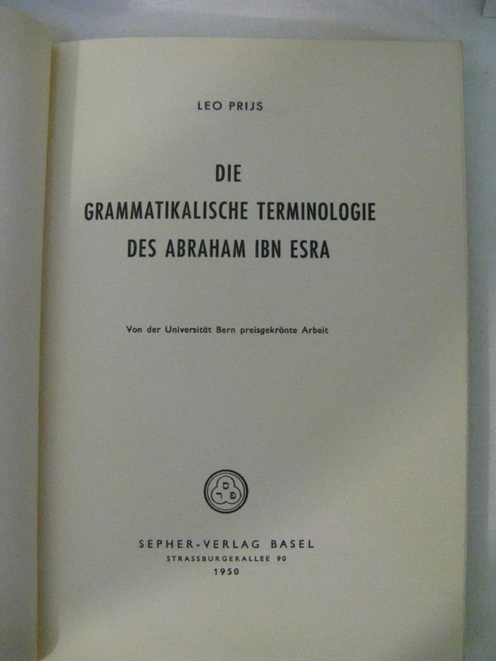Bible Grammar Of Abraham ibn Ezra His Rules of Conjugation In German Arabic