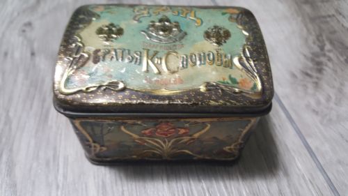 Antique 1842 Russian Popov Brothers Tea Caddy Box hand painted WOW TIN VINTAGE
