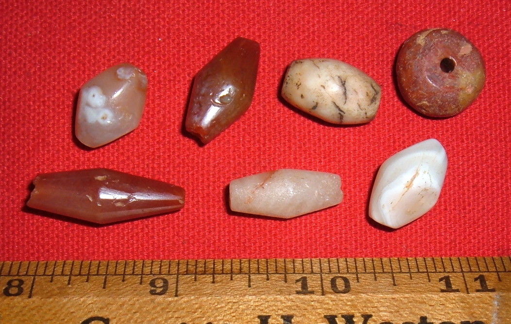 (7) Big Sahara Neolithic Colorful Stone Beads, Prehistoric African Artifacts