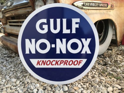 Antique Vintage Old Style Gulf No Nox Gas Oil Sign