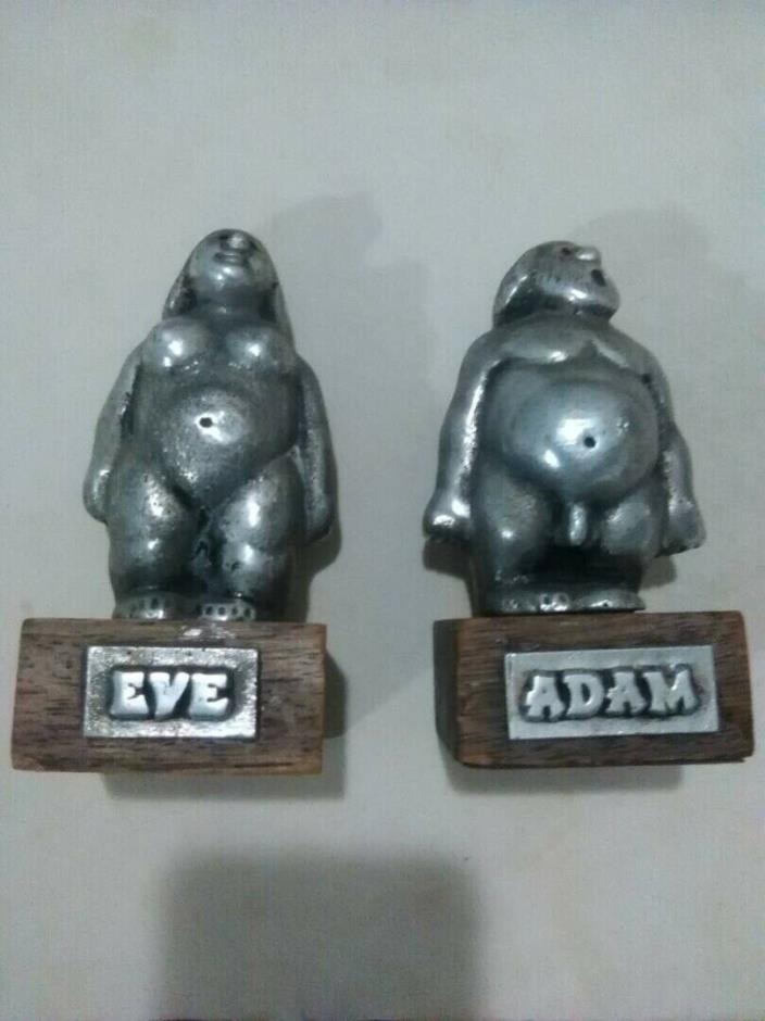 Adam & Eve Jewish Antique Sculptures by Frank Miesler. Metal. Signed