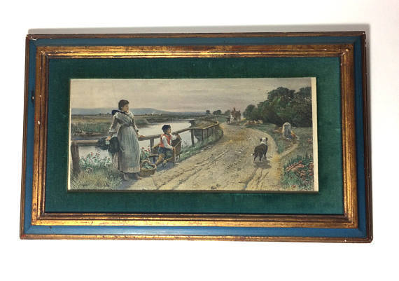 Antique Steel Engraving Framed Art Home Again engraved by Charles Cousen
