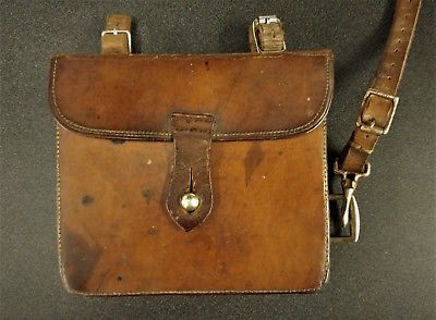 Antique English hunting leather meal pouch by J Dixon&Sons.(Flask & Box)