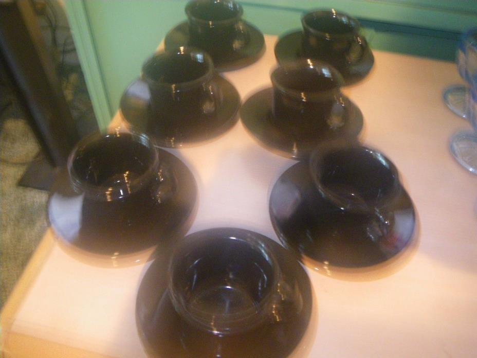 7 Vintage Little Demitasse/ Espresso Cups and Saucers - BLACK Gloss~14 pc set