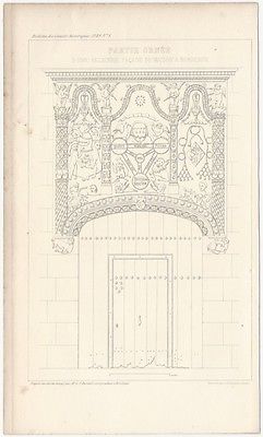 1849 Engraved Plate - Medieval Architectural Details - Carved Doorway Bordeaux