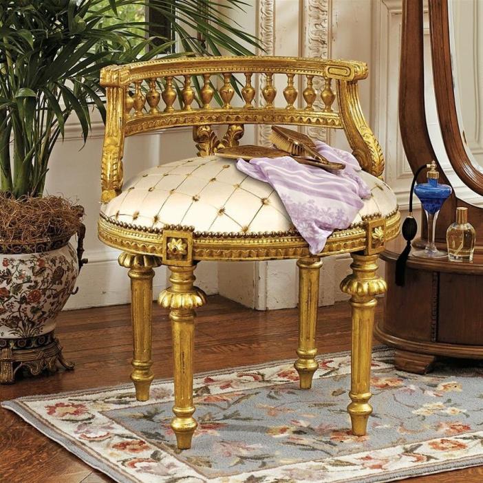 French Antique Replica Golden Upholstered hand-carved Wood Boudoir Armless Chair