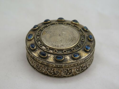 Rare Vermeil Silver Jewel Box with Sapphires and Coins From the 1600s