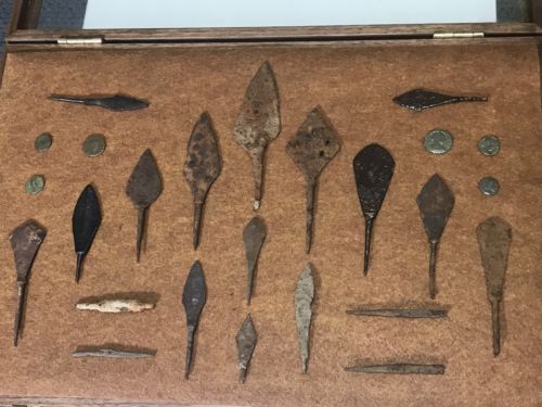 Medieval Spearheads, Arrowheads, And Coins Collection. 100-400 AD