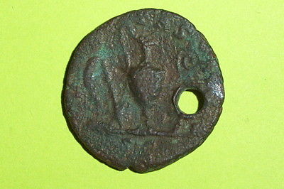 Huge Pendant COMMODUS 166 AD ancient ROMAN COIN sacrificial tools lituus g rare