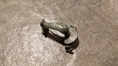 Ancient Roman Bronze FIBULA BROOCH (#2) Knee Type, Original Pin Intact, Green