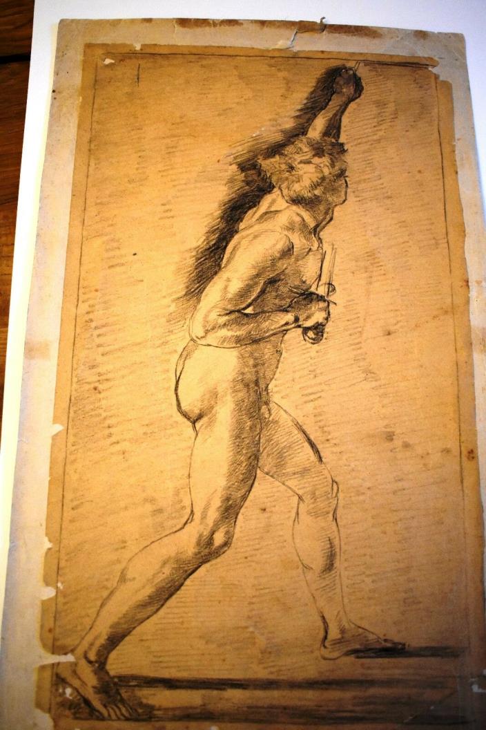 Antique 1520 Drawing of Raphael Mural. Paper Original.15,3