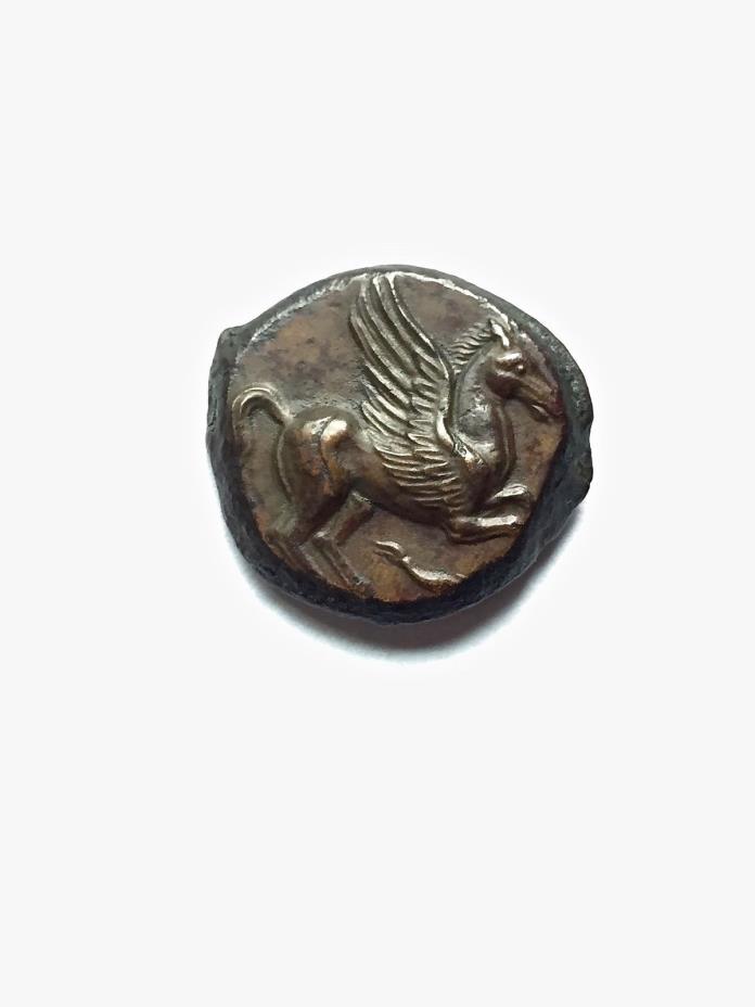 Finest Ancient Bronze Coin of Entella Campanian Helmet Pegasus Extant