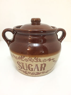 Vintage Brown Two Toned Sugar Crock  with lid Quart  USA  Canister