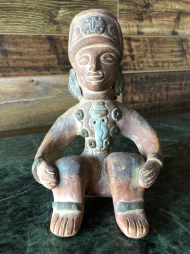 VTG Mayan Terracotta Pottery Inca Aztec Artifact Warrior Seated
