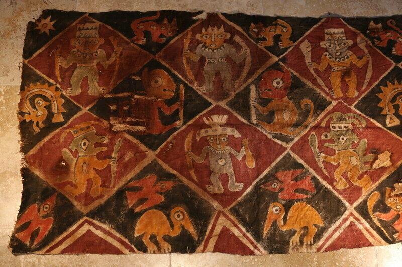 Pre Columbian Chimu Painted Textile Fragment 1000 AD-1470 AD