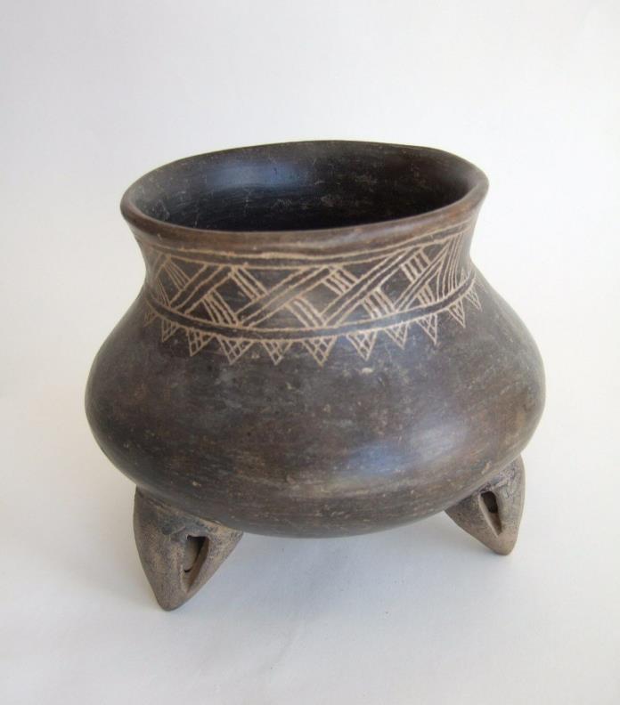 PreColumbian Nicoya Costa Rica brown glazed tripod rattle bowl circa 500 AD