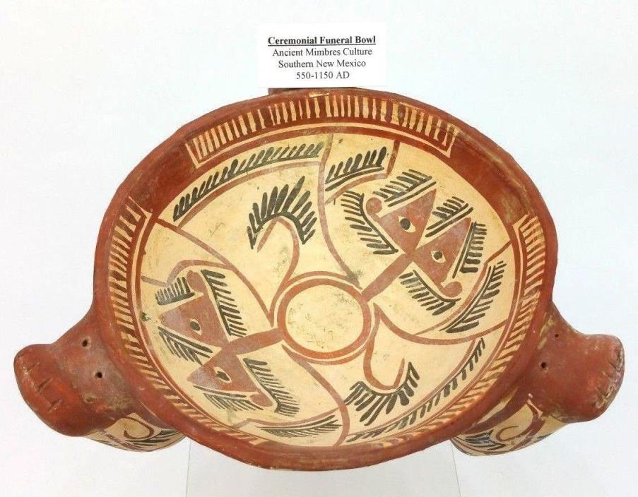 Antique Ceremonial Funeral Bowl Ancient Mimbres Culture New Mexico 500-1150 AD