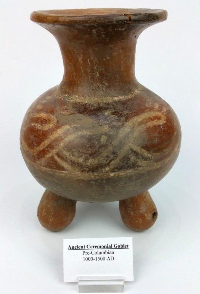 Ancient Ceremonial Tripod Goblet Pre-Columbian Mayan