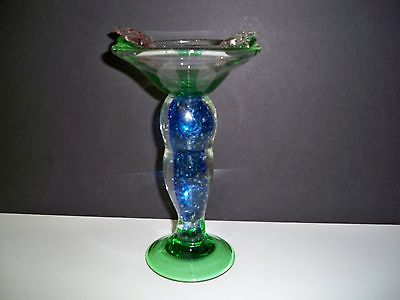 BLUE AND GREEN CANDLE HOLDER Handblown