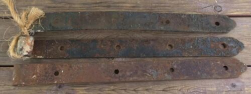 Antique Barn Gate Door Strap 3 Club End Hinges Wrought Iron 15” Blacksmith Maine