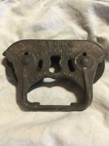 Antique Vtg Myers Stayon Farm Barn Door Track Roller Trolley Pulley