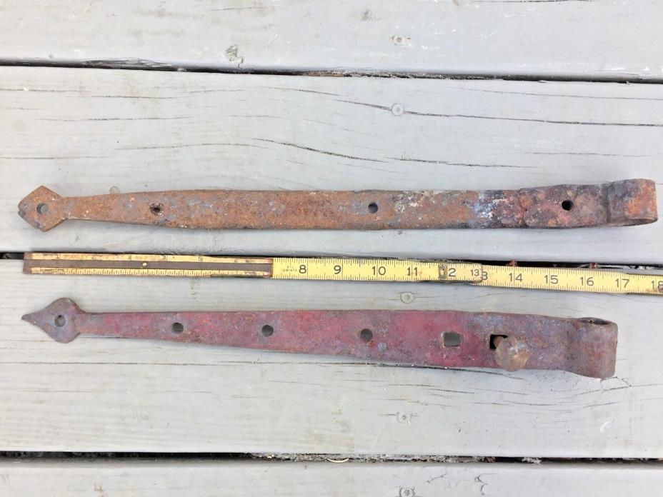 Six ANTIQUE HAND FORGED IRON STRAP HINGES 12-20