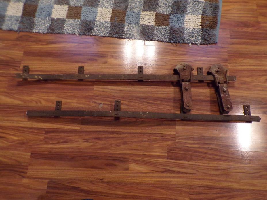 Antique 1901 LOT 2 CAST IRON F E MYERS OK STAY-ON BARN DOOR ROLLERS W/ 8' TRACK