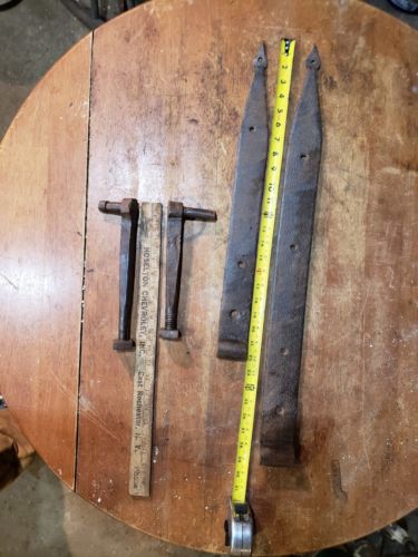 Blacksmith Forged Hinge Set 1800's Barn Door Hardware Antique Gate Basement Farm