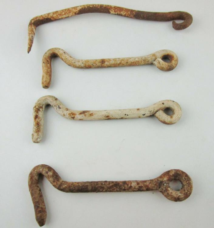 Vintage Antique Iron Latch Hooks Rustic Gate Barn Door 6-1/4'', 5'' Lot of 4