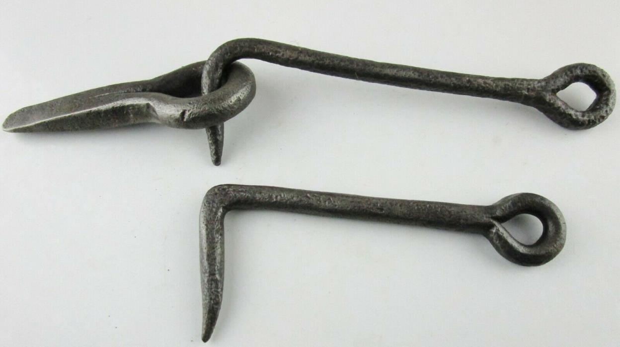 Old Hand Forged Cast Iron Barn Shed Gate Door Latch Hooks w/Eye Rustic